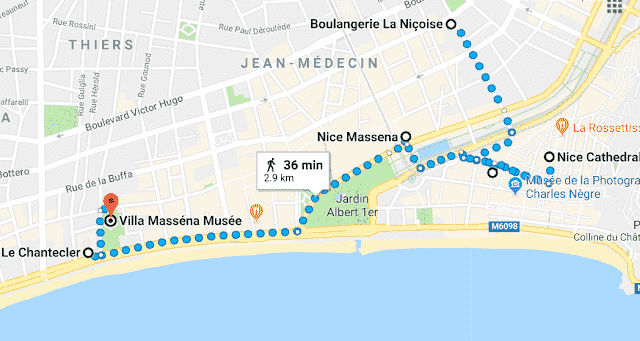 Mapa roteiro de um dia em Nice Mapa roteiro de um dia em Nice